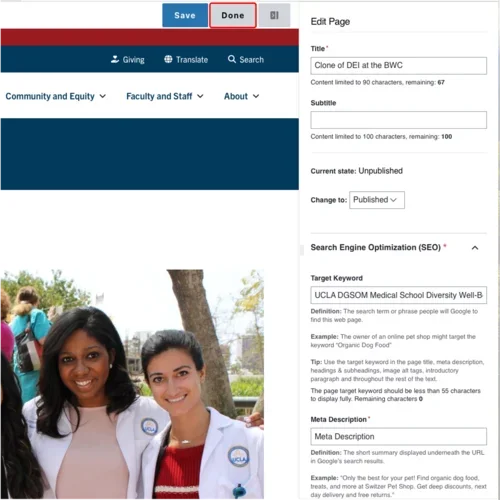 Example: of the Done button outlined