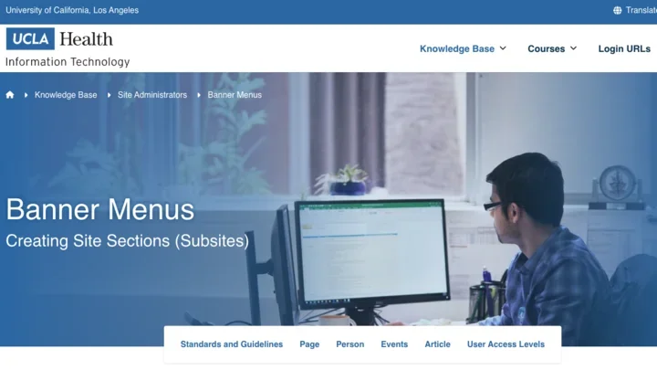 Example of a Banner Menu on a Web Platform site