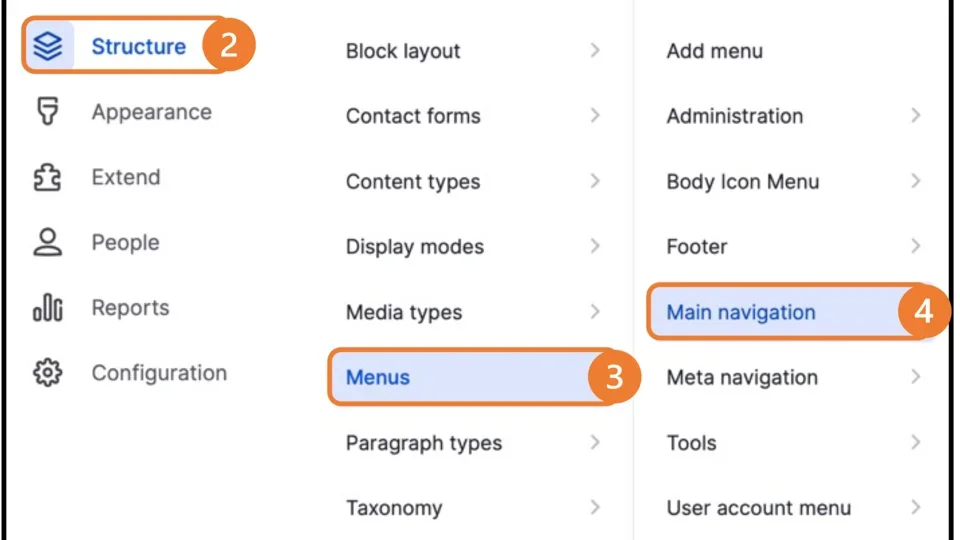 Example of menu configuration steps 2 & 4