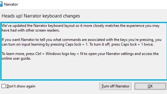 Windows Narrator start or stop options 
