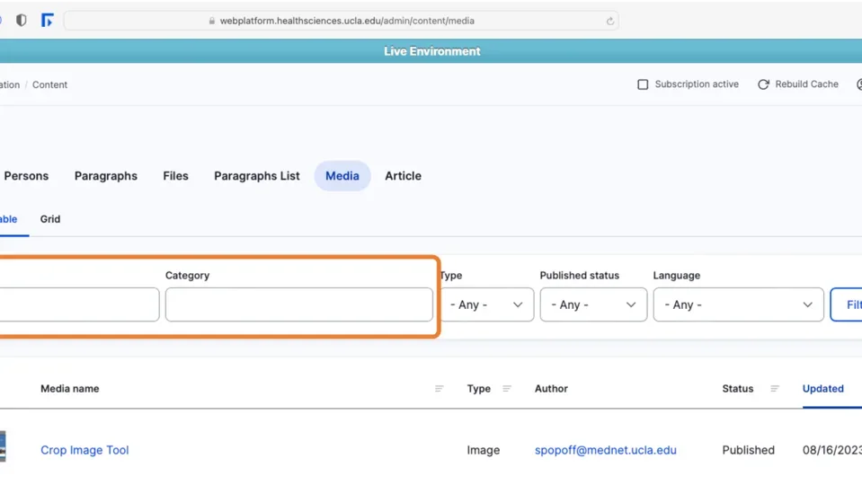 Media wind with the Media name field and edit fields hilighted 