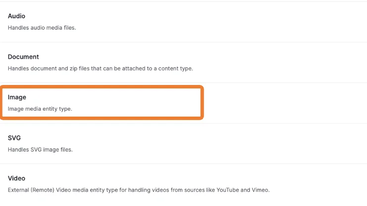 Media type menu with Image highlighted  