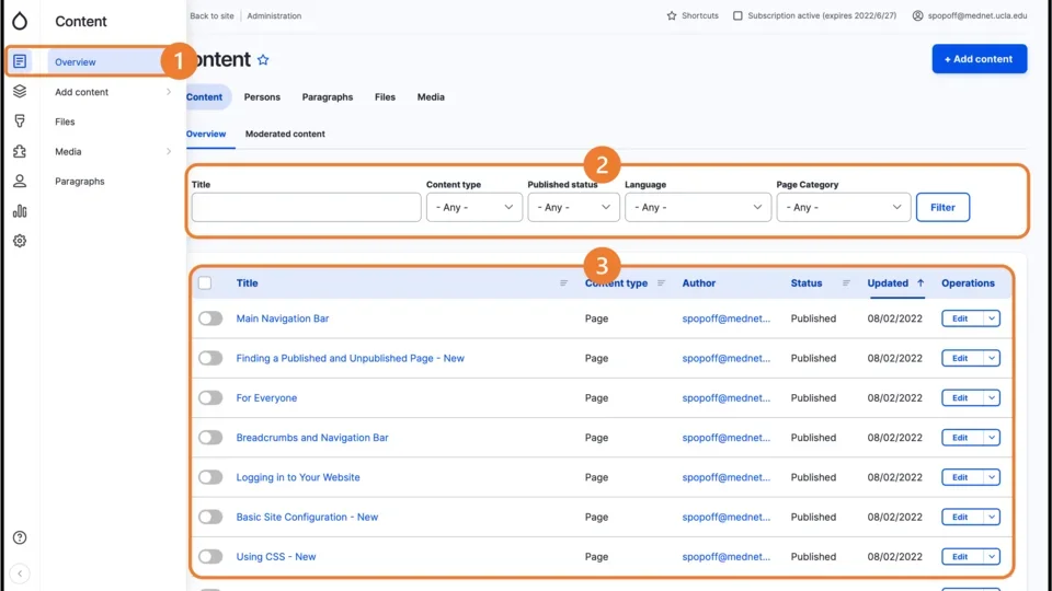 Example of Content statues Steps 1 to 3