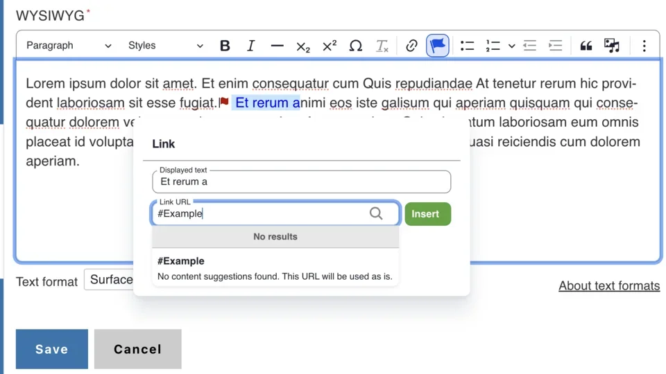 Example of inserting anchor link