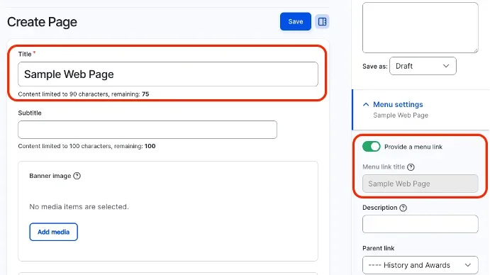 Screenshot of Menu Link Functionality Update