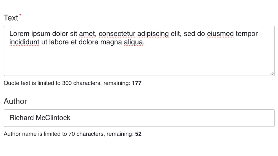 Example of adding quote text plus author name