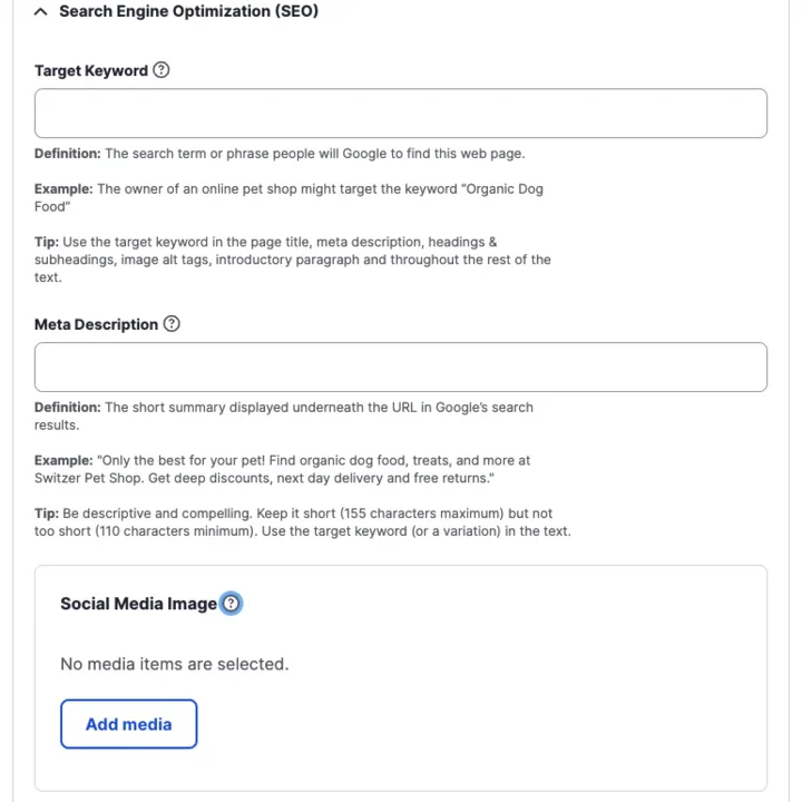Web Platform SEO Functionality