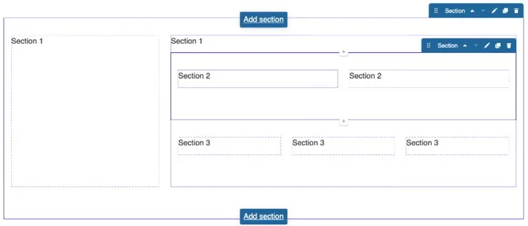 Example of creating a section within a section on the webplatform.