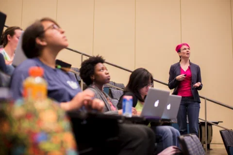 A lecture hall discussion in the biomedical sciences at UCLA