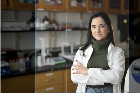 Cropping image of woman in lab