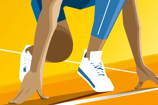 Graphic of a person's wearing tennis shoes about to begin a race