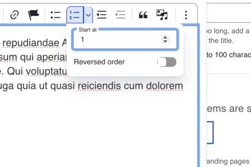 Example of changing numbered list order