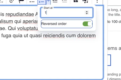 Example of inserting a reverse ordered numbered list
