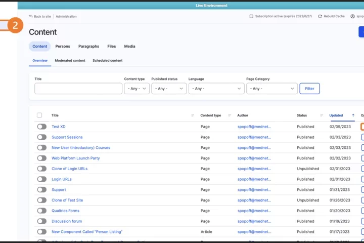 Example of the content overview page with steps 2 & 4 hi-lighted 