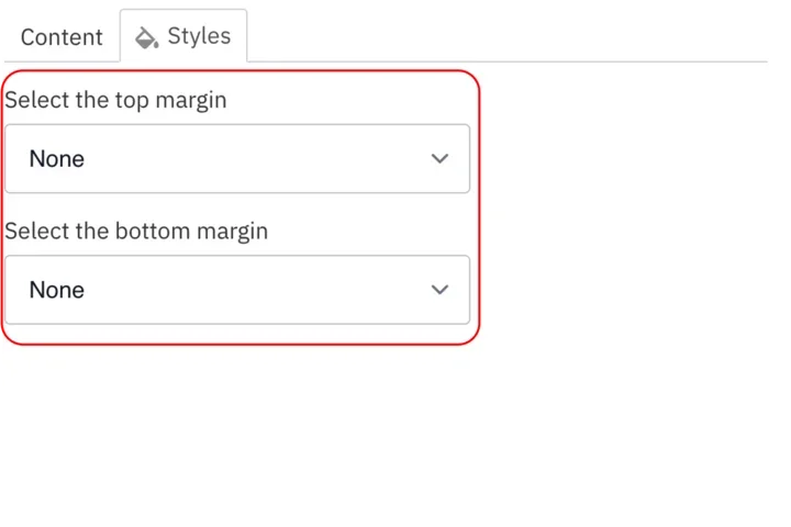 Example of the top and bottom margin drop-down section with a red box around it 