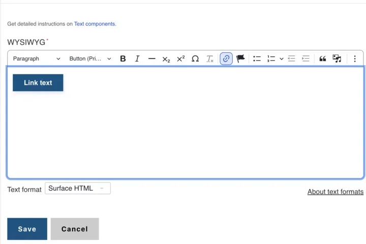 Example of saving a button in the WSIYWG