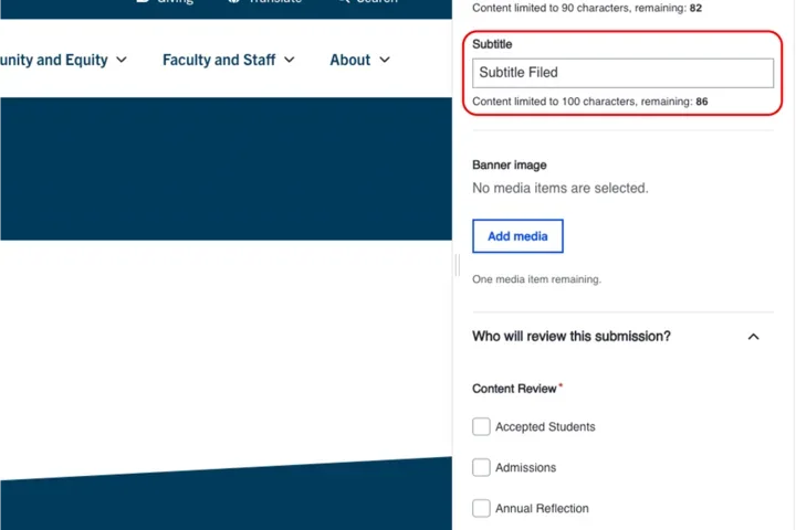 Example of the page subtitle field outlined