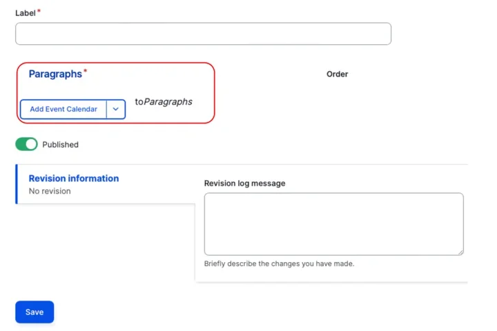 paragraphs add component dropdown menu 