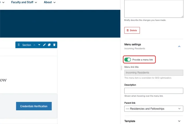 Example of the provide a menu link toggle outlined   
