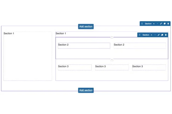Example of creating a section within a section on the webplatform.