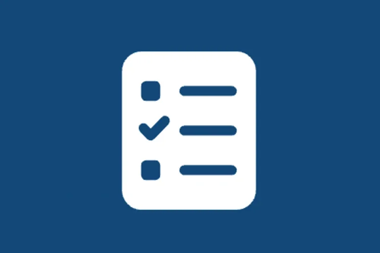  Solid blue screen with the icon of a "checklist" centered in white.