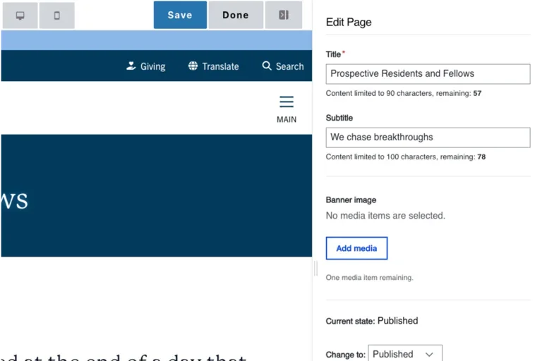 Example of a editing view on a page    
