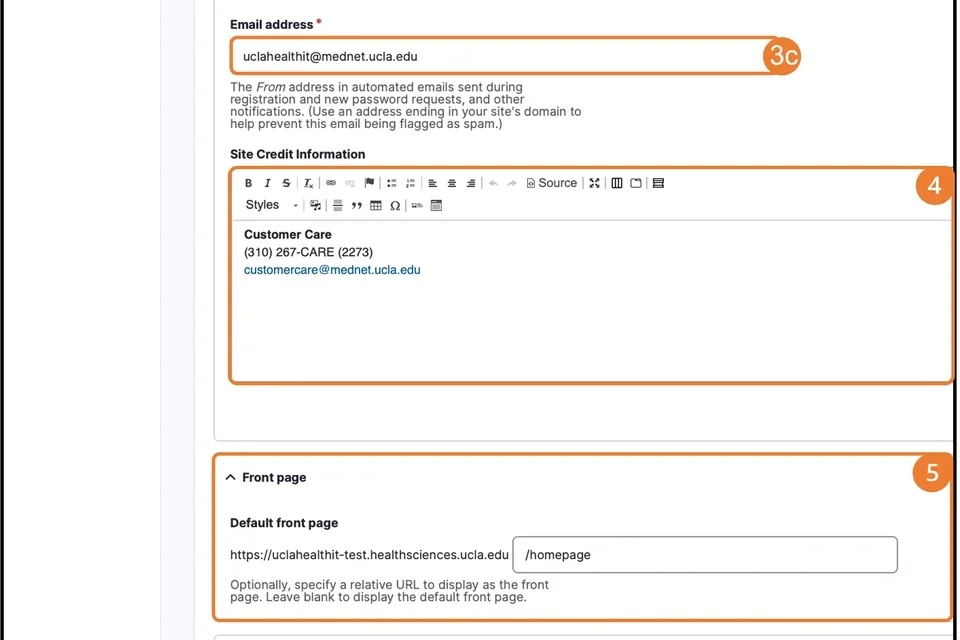 Example of basic Site Configuration stpes 3 to 7.