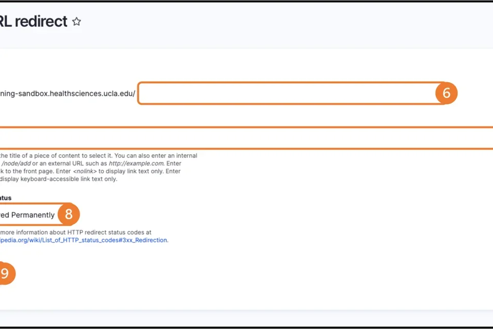 Example of Creating a URL Redirect Steps 6 to 9