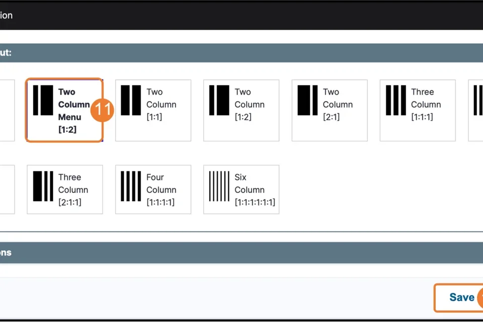 Example of Selecting Two Column Menu [1:2] section