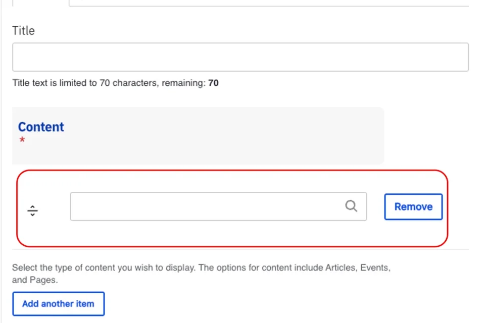 Example of the content name filed