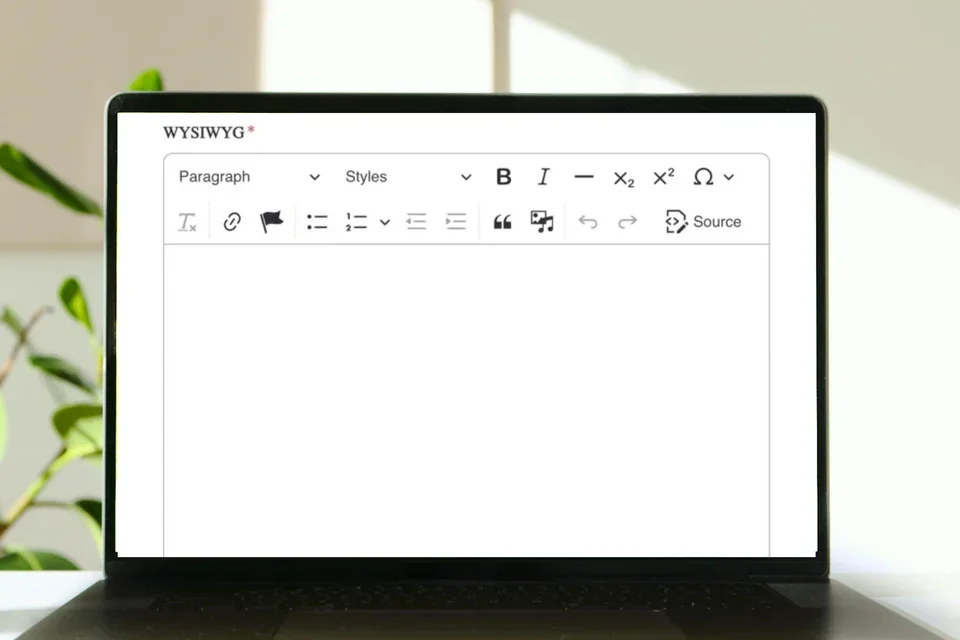 Example of the WYSIWYG text editor on a computer screen background.