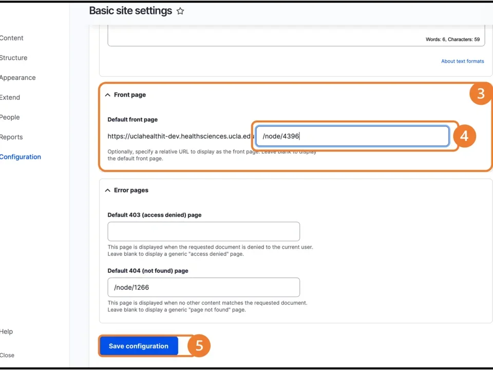 Edit section on the Drupal Admin Panel Default front page