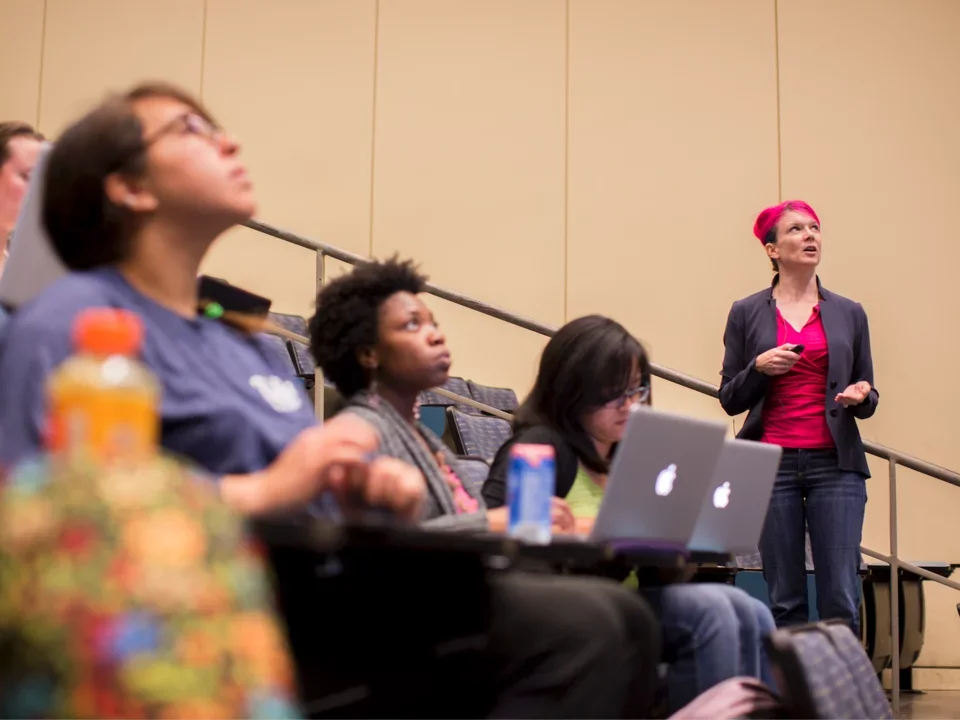 A lecture hall discussion in the biomedical sciences at UCLA