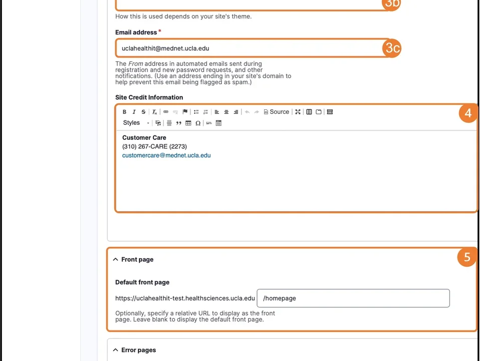 Example of basic Site Configuration steps 3 to 7.