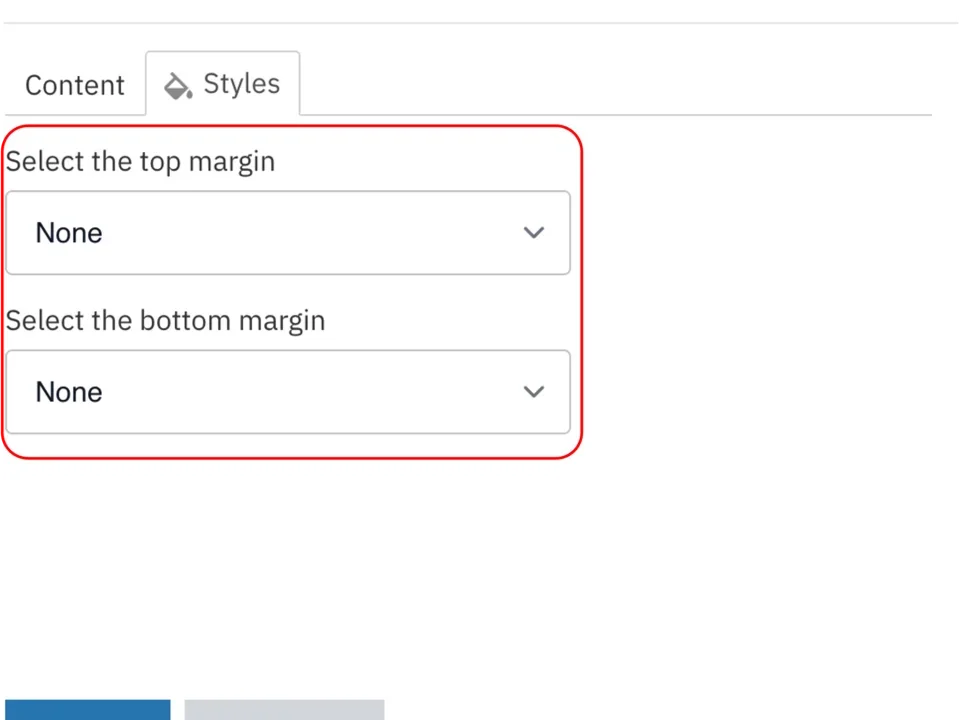 Example of the top and bottom margin drop-down section with a red box around it 