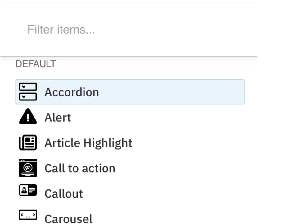 Example of the accordion menu selected 