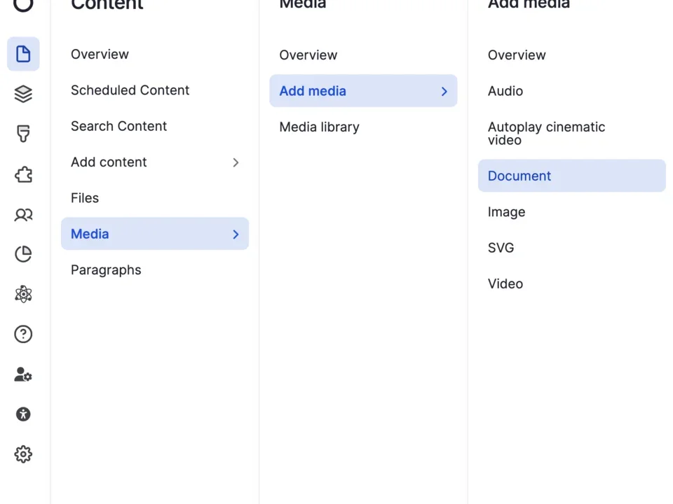 Example of navigating to adding documents in the media library