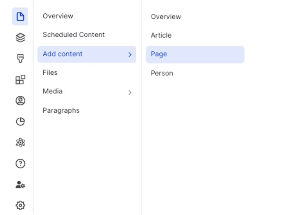 Example of the add page menu selected 