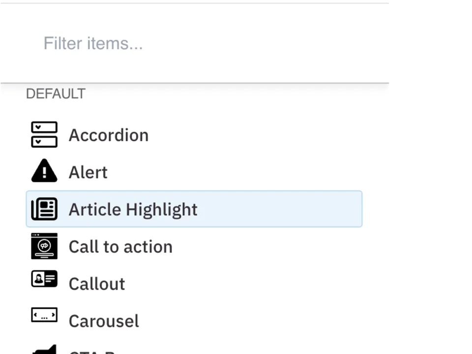 Example of the Article Highlight menu selected 