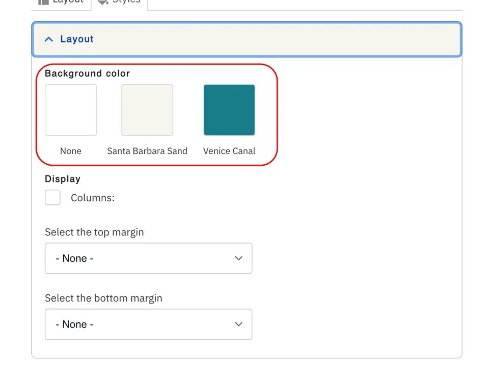 Example of background color selection options 