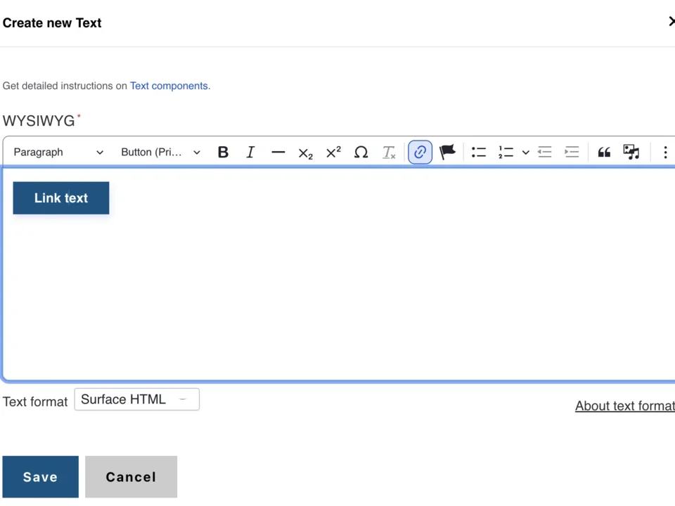 Example of saving a button in the WSIYWG