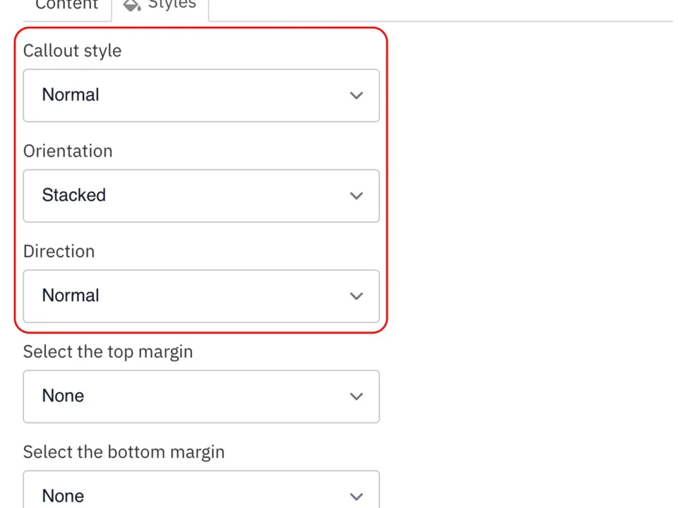 Example of the options under styles for a callout