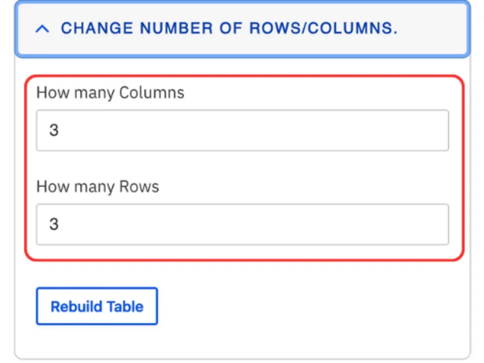 Change the number of rows/columns