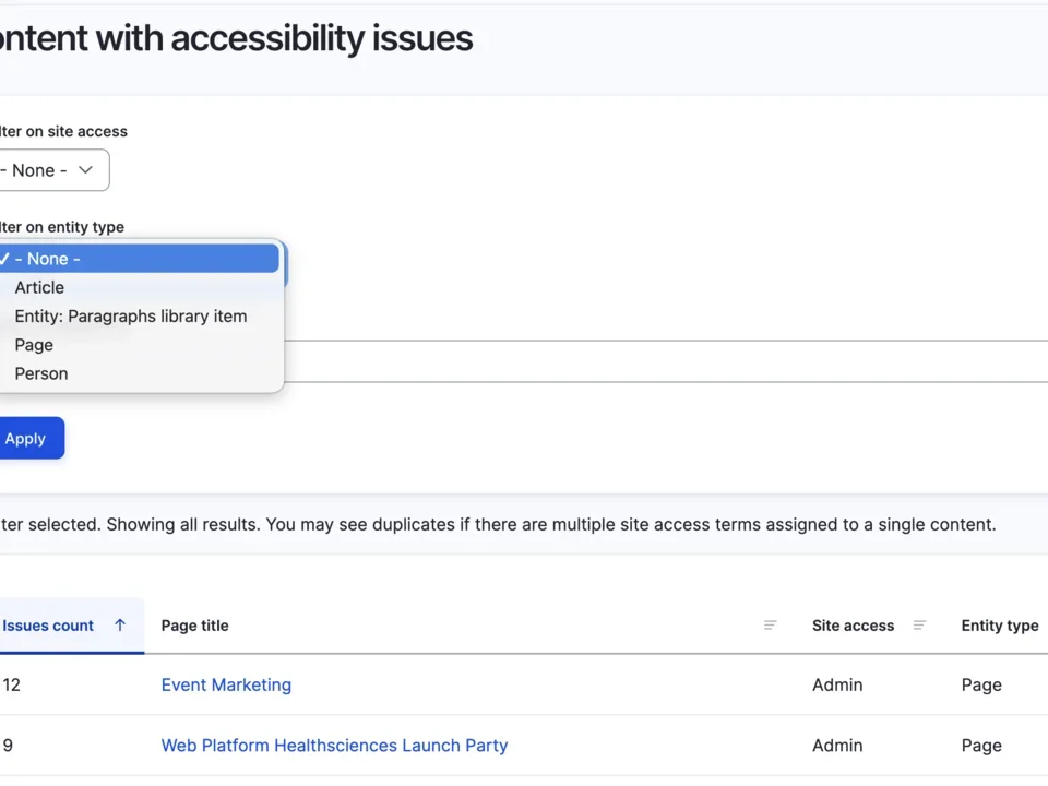 Example of the Content with Accessibility Issues page.