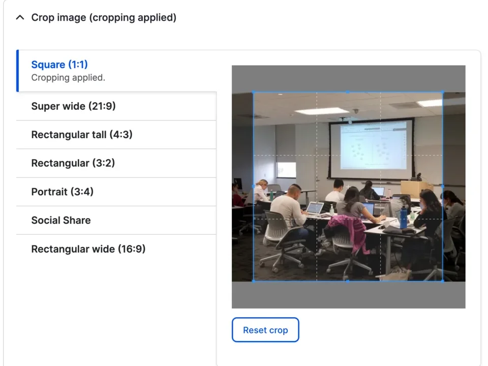Example of cropping an image in the media library