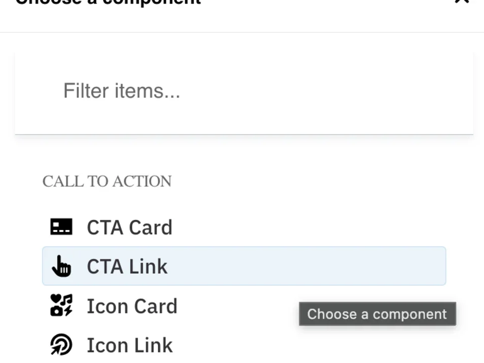 Example of selecting the CTA Link component