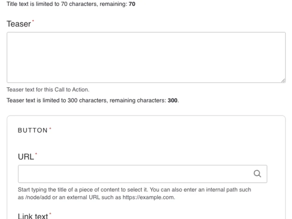 Example of section header and teaser field for the CTA Card.