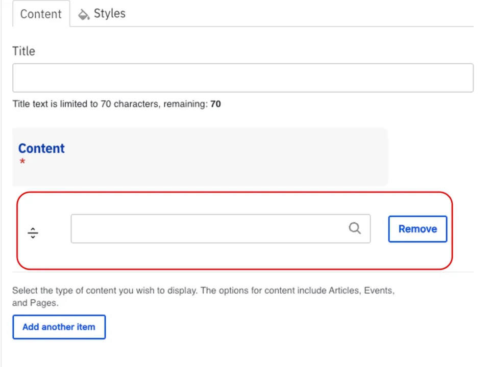 Example of the content name filed