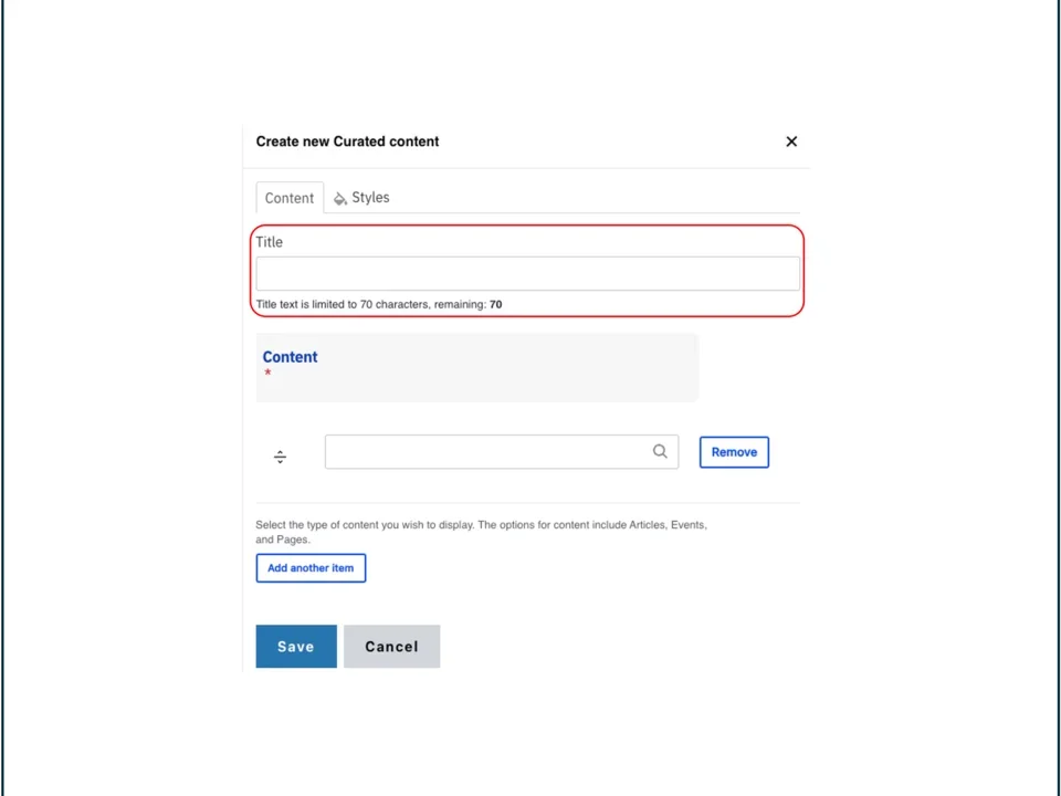 Example of the Curated Content text filed 