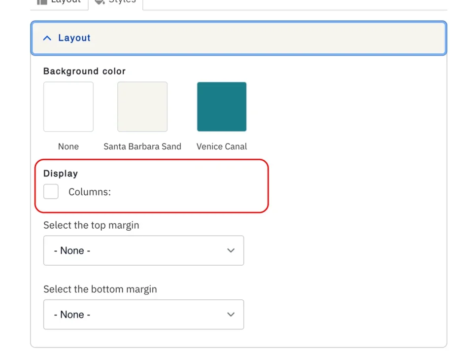 Example of a display columns check box 